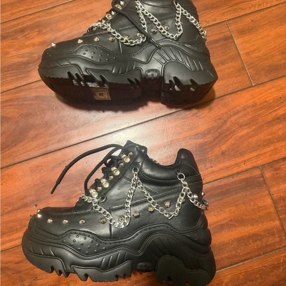 Antony wang Chunky Black Platform Sneakers with Silver Chain & Stud Details - Picture 15 of 15